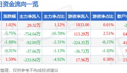 股票行情快报：*ST新元（300472）6月16日主力资金净买入29.32万元