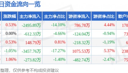 股票行情快报：绿地控股（600606）8月11日主力资金净卖出2495.89万元