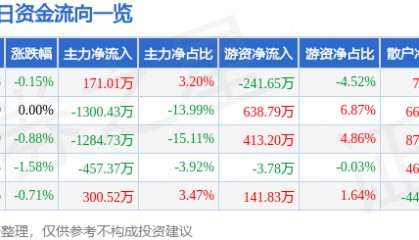股票行情快报：恒源煤电（600971）9月1日主力资金净买入171.01万元