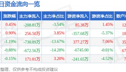 股票行情快报：恒源煤电（600971）9月5日主力资金净卖出208.81万元