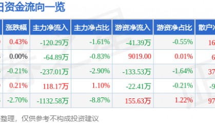 股票行情快报：*ST新元（300472）8月5日主力资金净卖出120.29万元