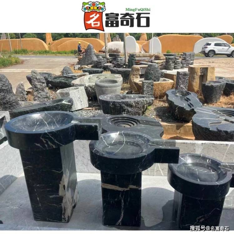 云南邵通黑山石假山堆叠工艺 邵通天然黑山石纹路如何 邵通黑山石水钵设计